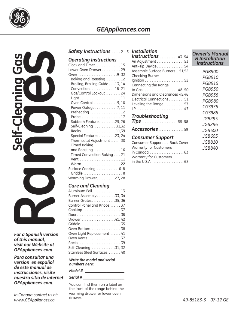 Page n°1 - Manuel utilisateur Adora JGB605DETWW
