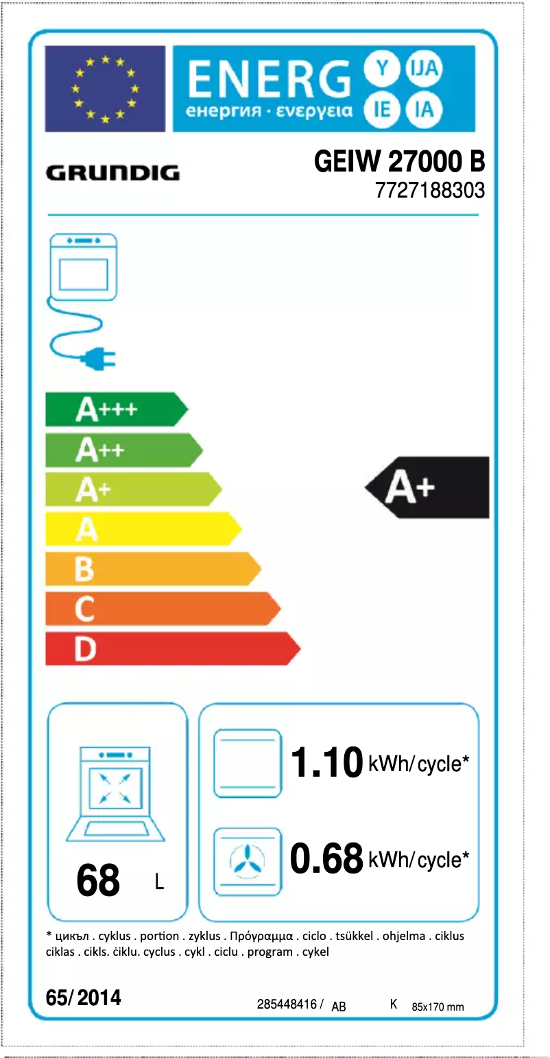 Page 1 de la notice Label énergétique Grundig GEIW 27000 B