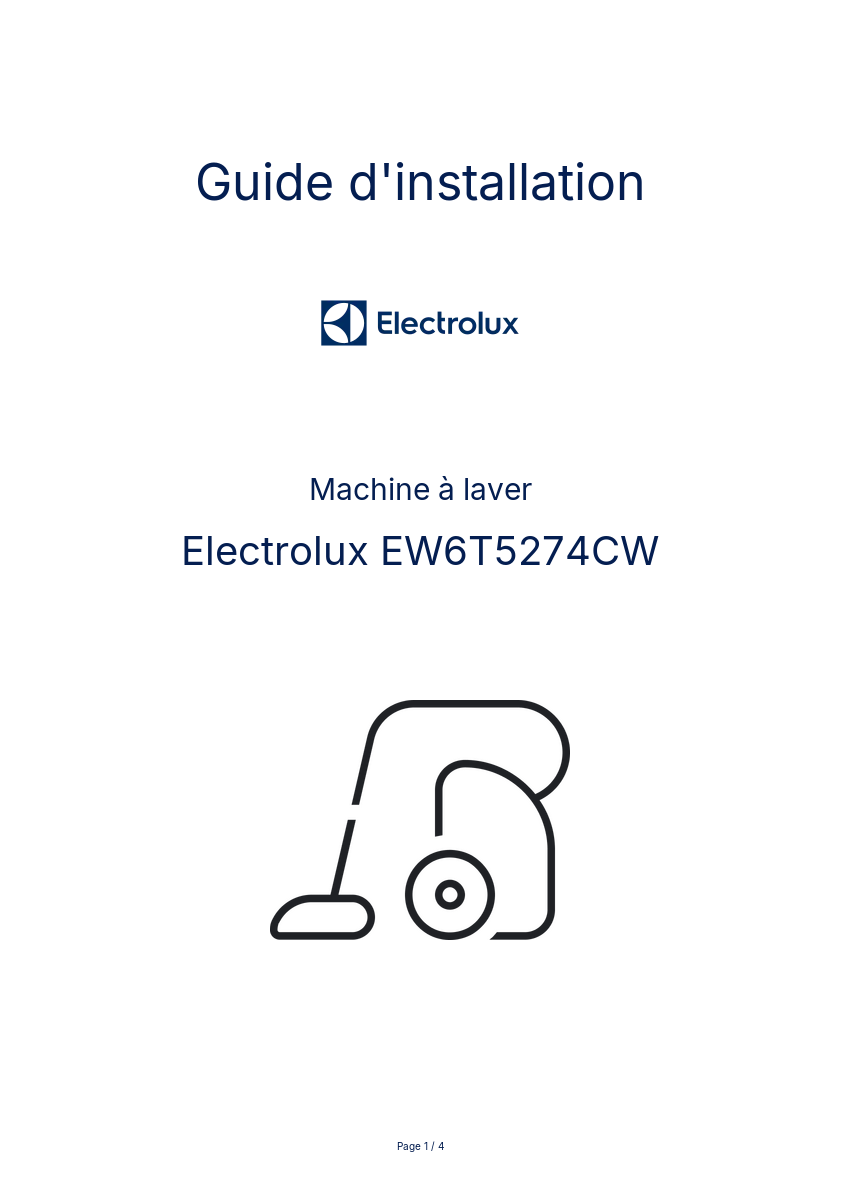 Page n°1 - Guide d'installation Electrolux EW6T5274CW
