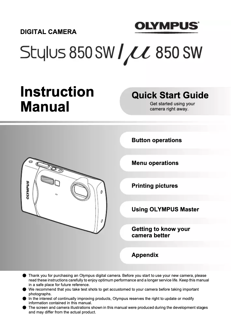 Image de la première page du manuel de l'appareil Stylus 850 SW