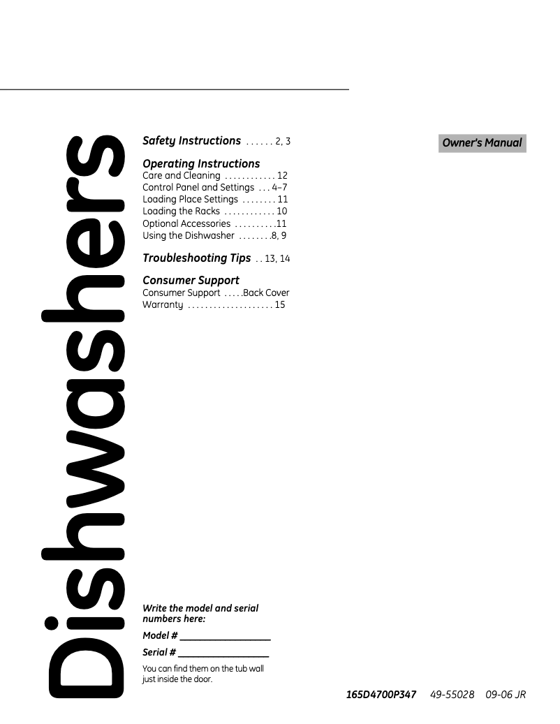 Page 1 de la notice Manuel d'utilisation et d'entretien GE GLD6200LBB