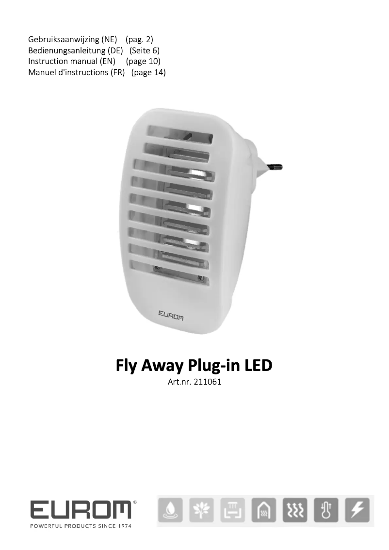 Page 1 de la notice Manuel utilisateur Eurom Fly Away Plug-in LED