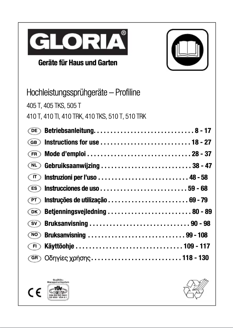 Page n°1 - Manuel utilisateur GLORIA Profiline 405T