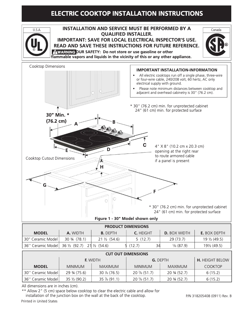 Page n°1 - Guide d'installation Frigidaire FPEC3685KS
