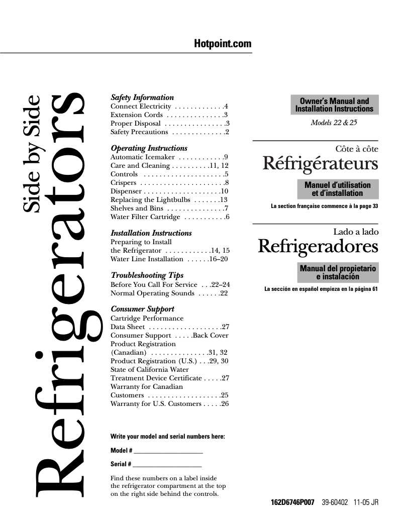 Page n°1 - Manuel utilisateur Hotpoint HSS25GFTBB