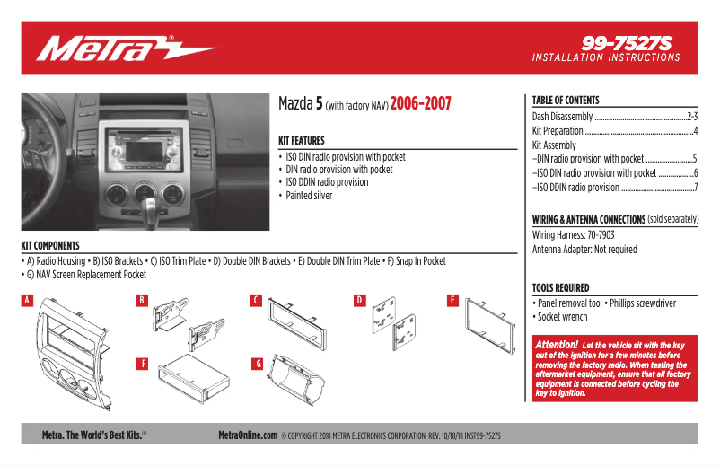 Page n°1 - Guide d'installation Metra 99-7527S
