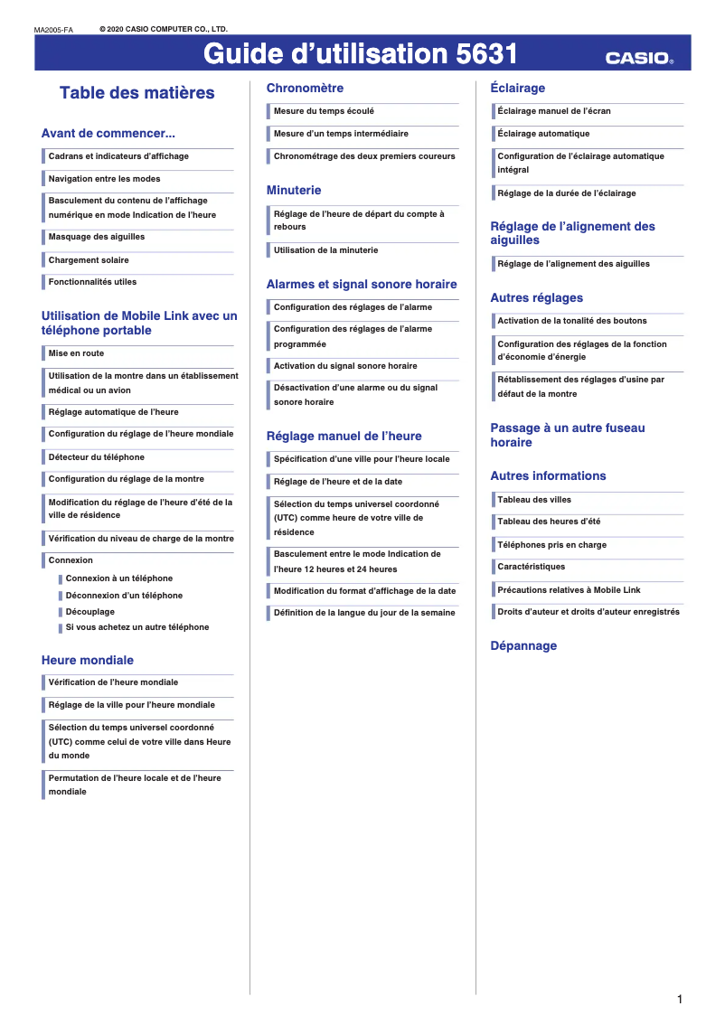 Page 1 de la notice Manuel utilisateur Casio G-Shock GST-B300S