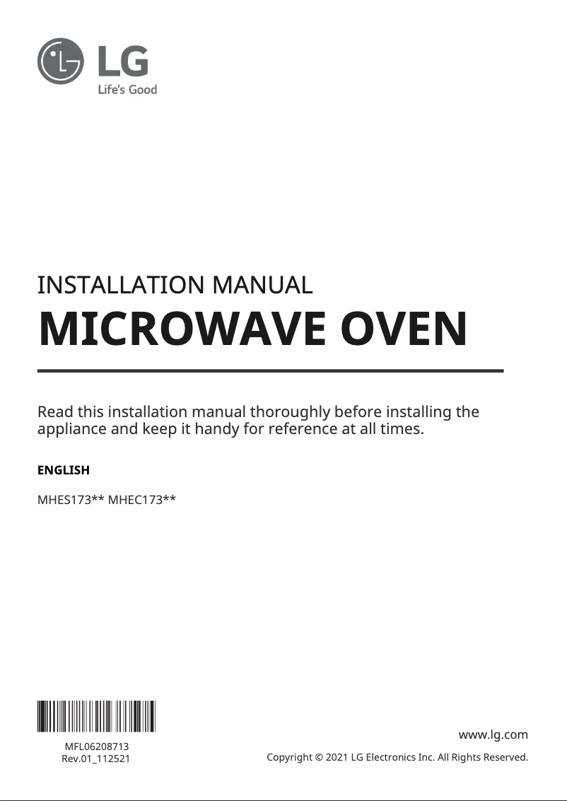 Page 1 de la notice Guide d'installation LG STUDIO MHES1738N