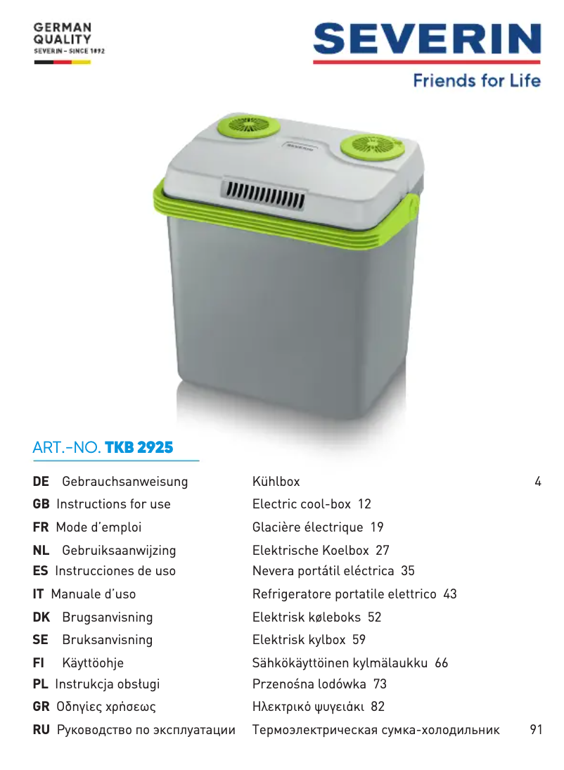 Page 1 of the manual User Manual Severin TKB 2925