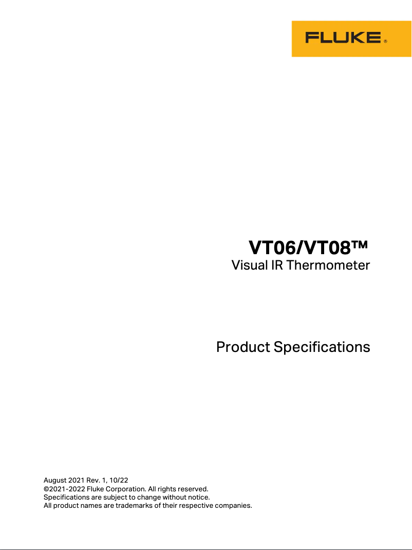 Page 1 de la notice Fiche technique Fluke VT08