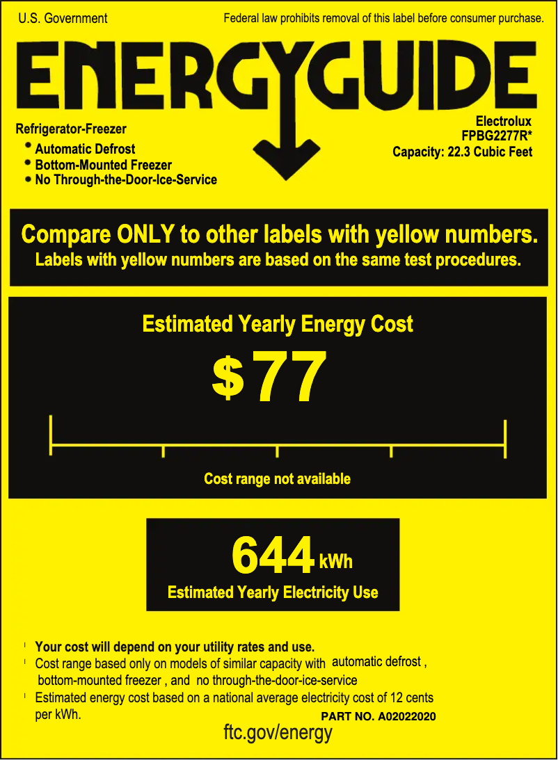 Page n°1 - Label énergétique Frigidaire FPBG2277R