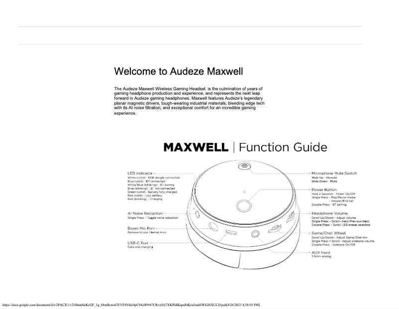 Page 1 de la notice Manuel utilisateur Audeze Maxwell