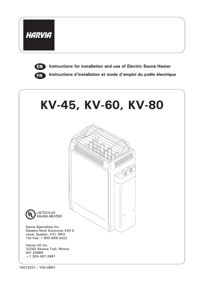 Page n°1 - Manuel utilisateur Harvia KIP KV45 JKV452401