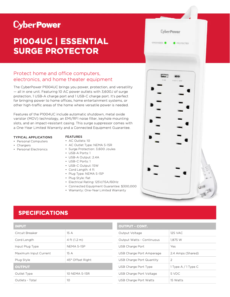 Page n°1 - Manuel utilisateur CyberPower P1004UC