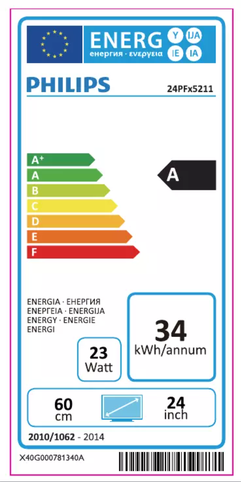 Page 1 de la notice Label énergétique Philips 5200 series 24PFK5211