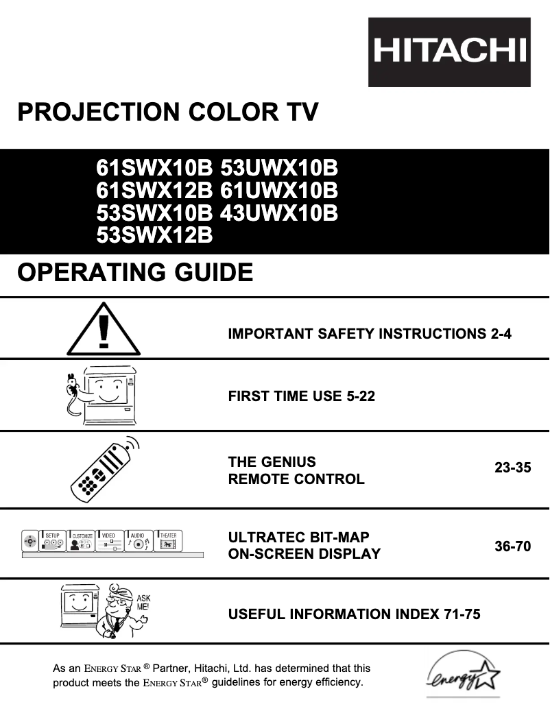Page 1 de la notice Manuel utilisateur Hitachi 53UWX10B