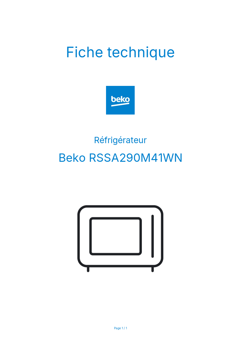 Page n°1 - Fiche technique Beko RSSA290M41WN