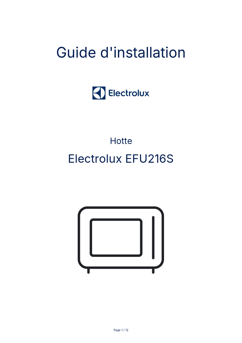 Page n°1 - Guide d'installation Electrolux EFU216S