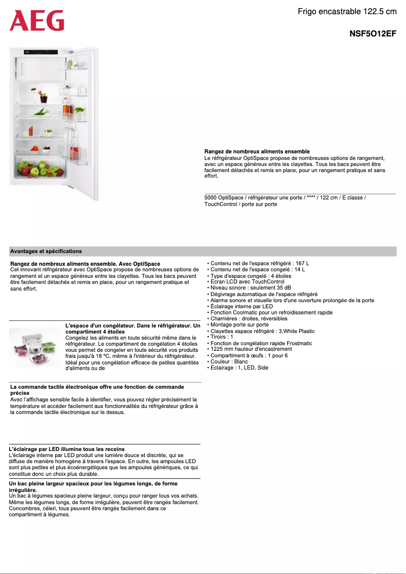 Page 1 de la notice Fiche technique AEG NSF5O12EF