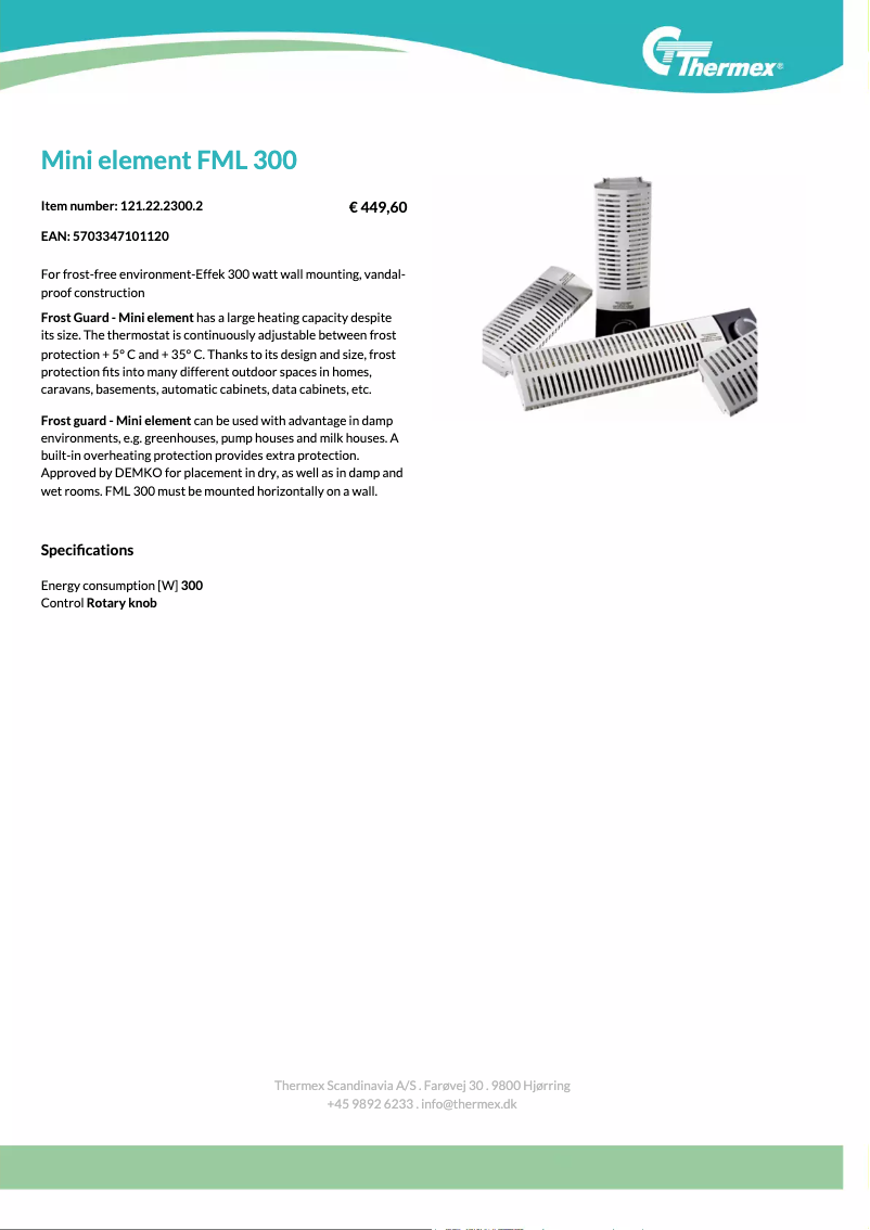 Page 1 de la notice Fiche technique Thermex FMS 200