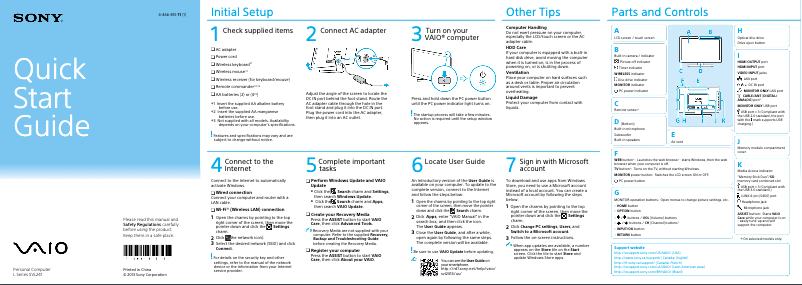 Page 1 de la notice Guide d'installation Sony Vaio SVL24145CXB