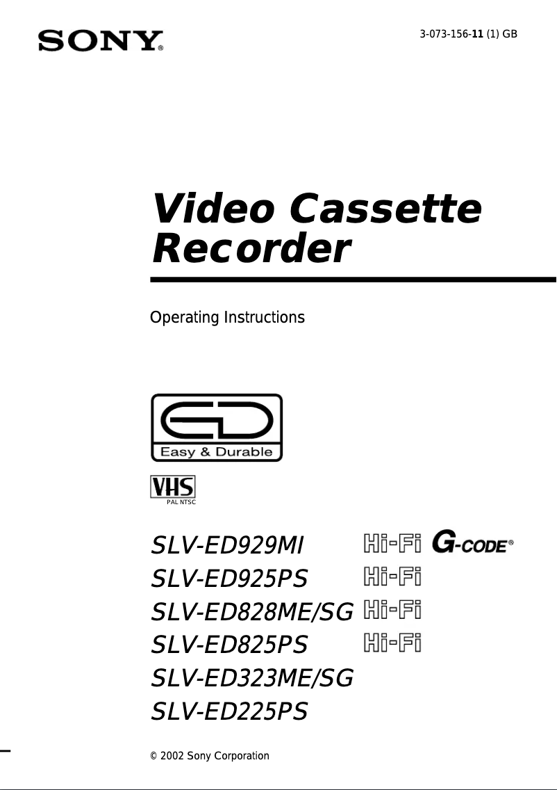 Page 1 de la notice Manuel utilisateur Sony SLV-ED828SG