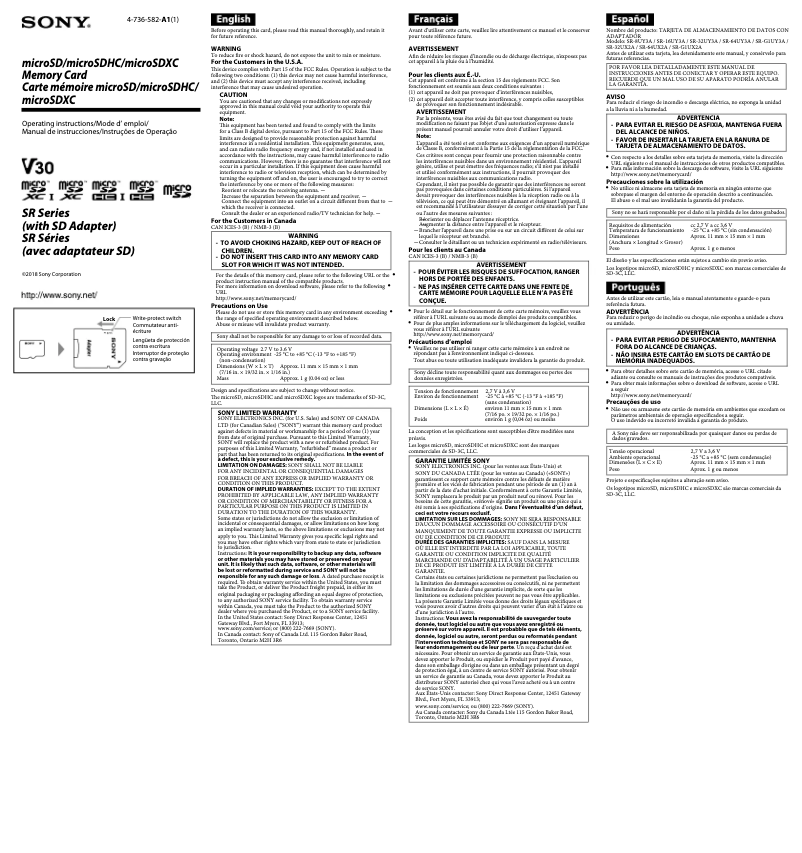 Page n°1 - Manuel utilisateur Sony SR-G1UY3A