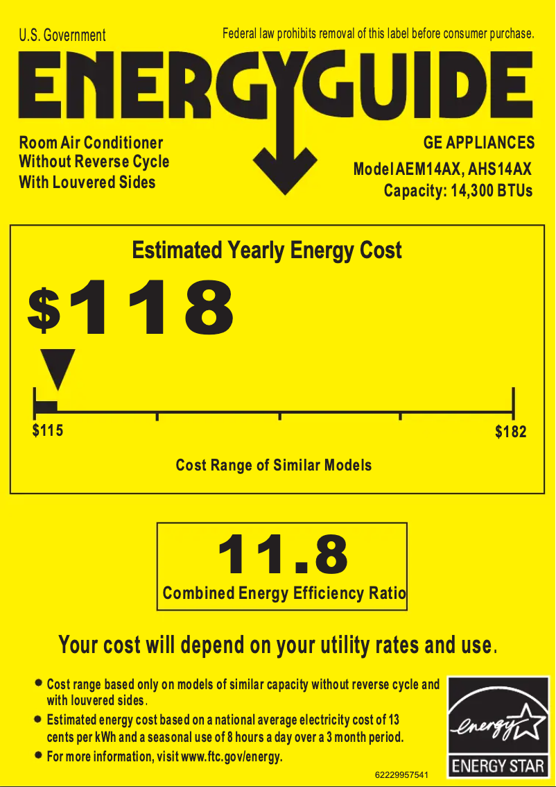 Page 1 de la notice Label énergétique GE AHS14AX