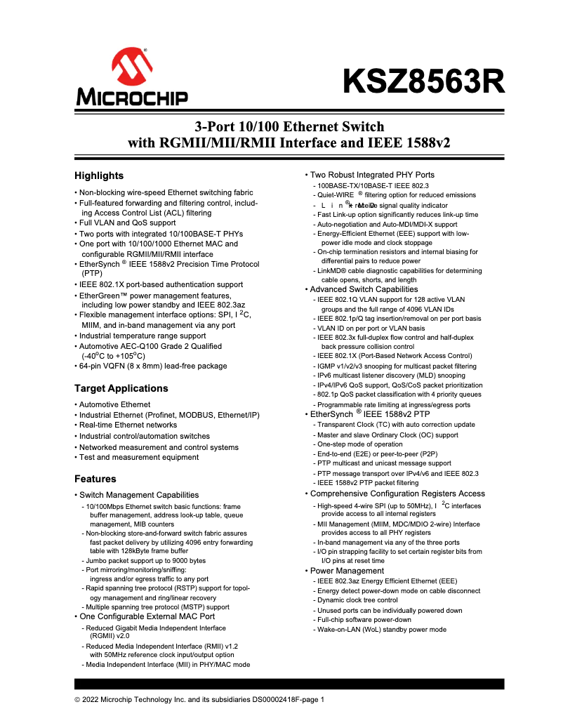 Image de la première page du manuel de l'appareil KSZ8563