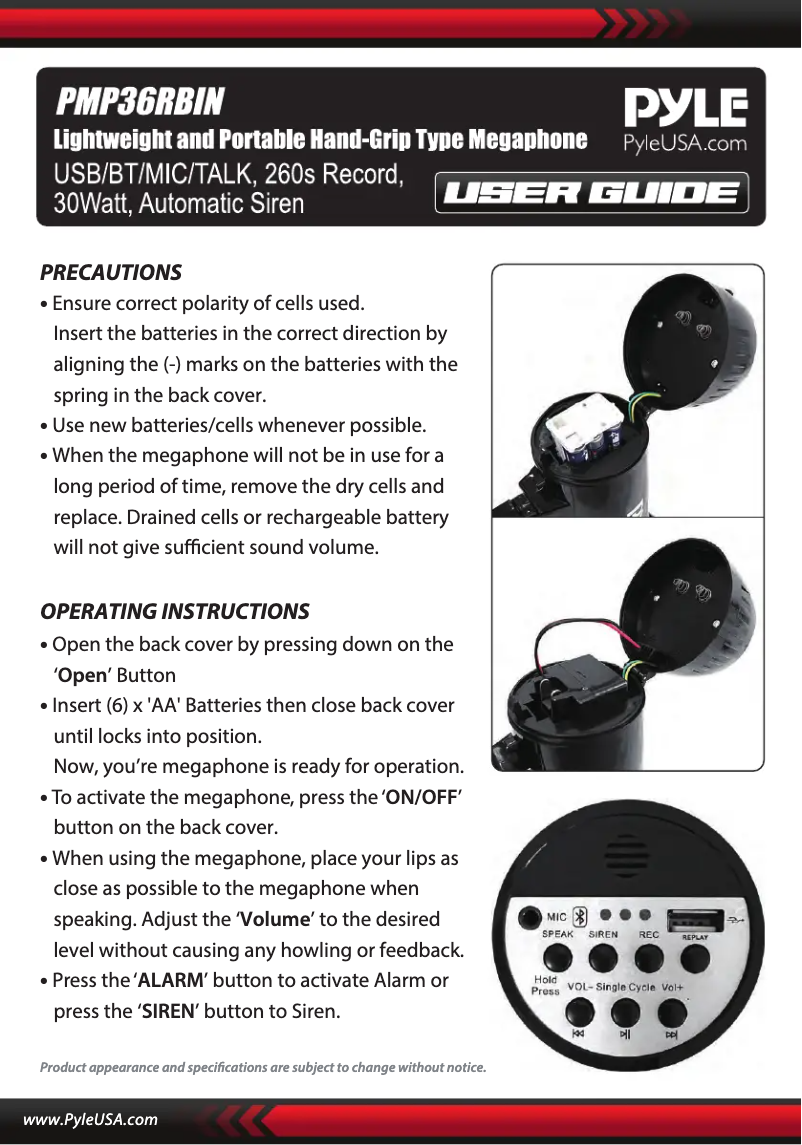 Page n°1 - Manuel utilisateur Pyle PMP36RBIN