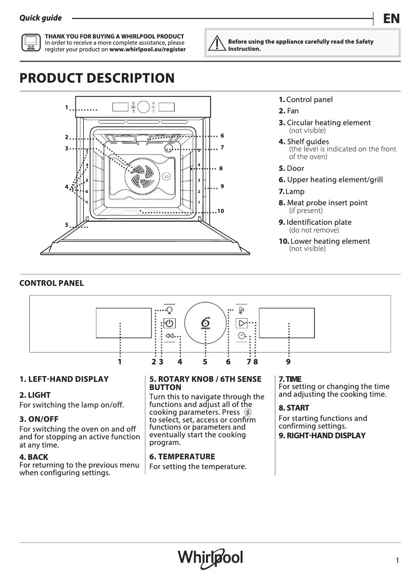 Page 1 de la notice Manuel d'utilisation et d'entretien Whirlpool AKZ9 7940 NB