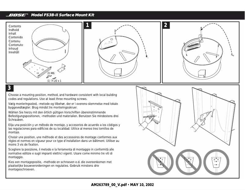 Page 1 de la notice Manuel utilisateur Bose FS3B-II Surface Mount Kit