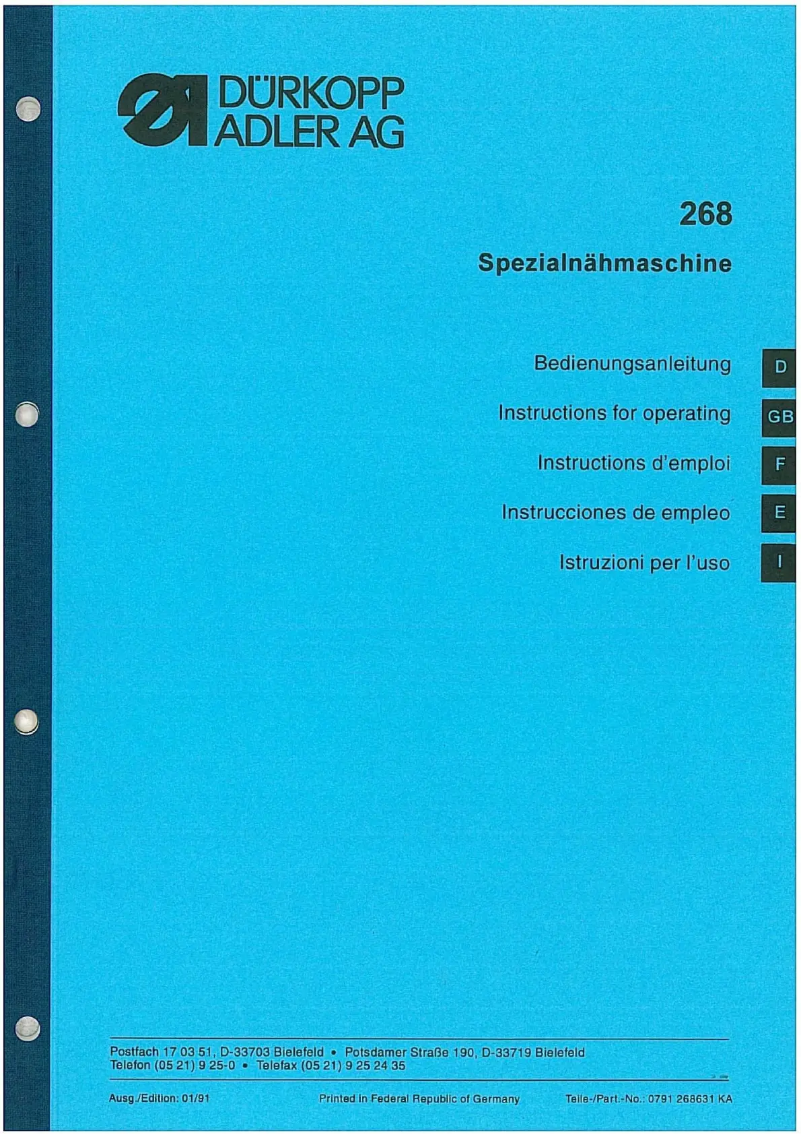 Página 1 del manual Manual de usuario Dürkopp Adler 268