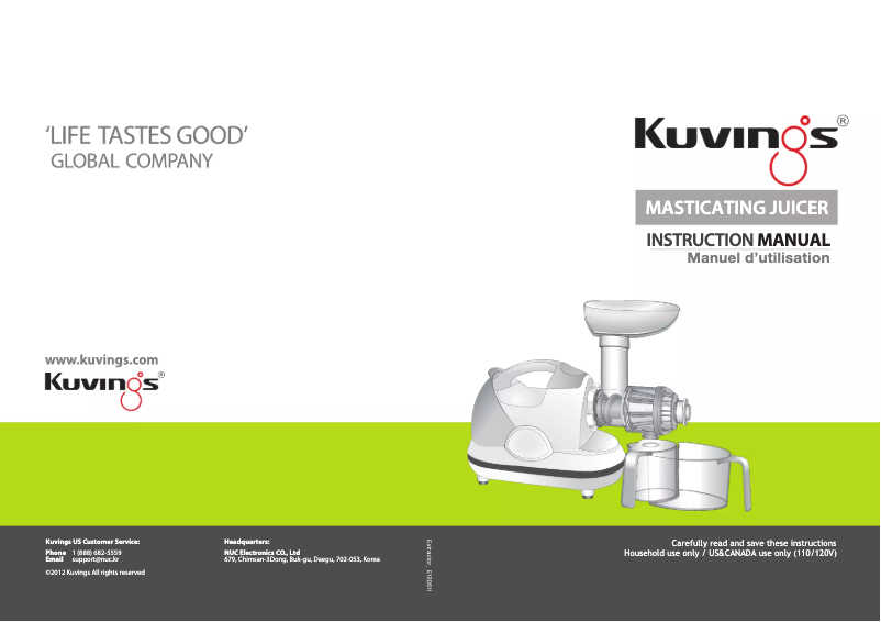 Page 1 de la notice Manuel utilisateur Kuvings NJE-3520U