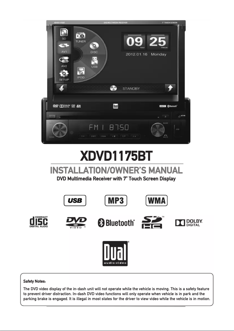 Image de la première page du manuel de l'appareil XDVD1175BT