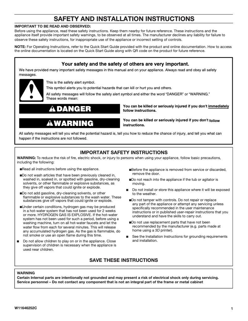 Page 1 de la notice Instructions de sécurité Maytag MVW5035MW