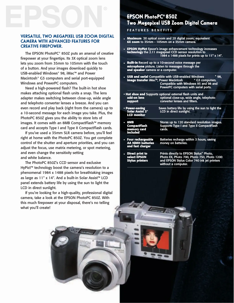 Page 1 de la notice Brochure Epson PhotoPC 850Z