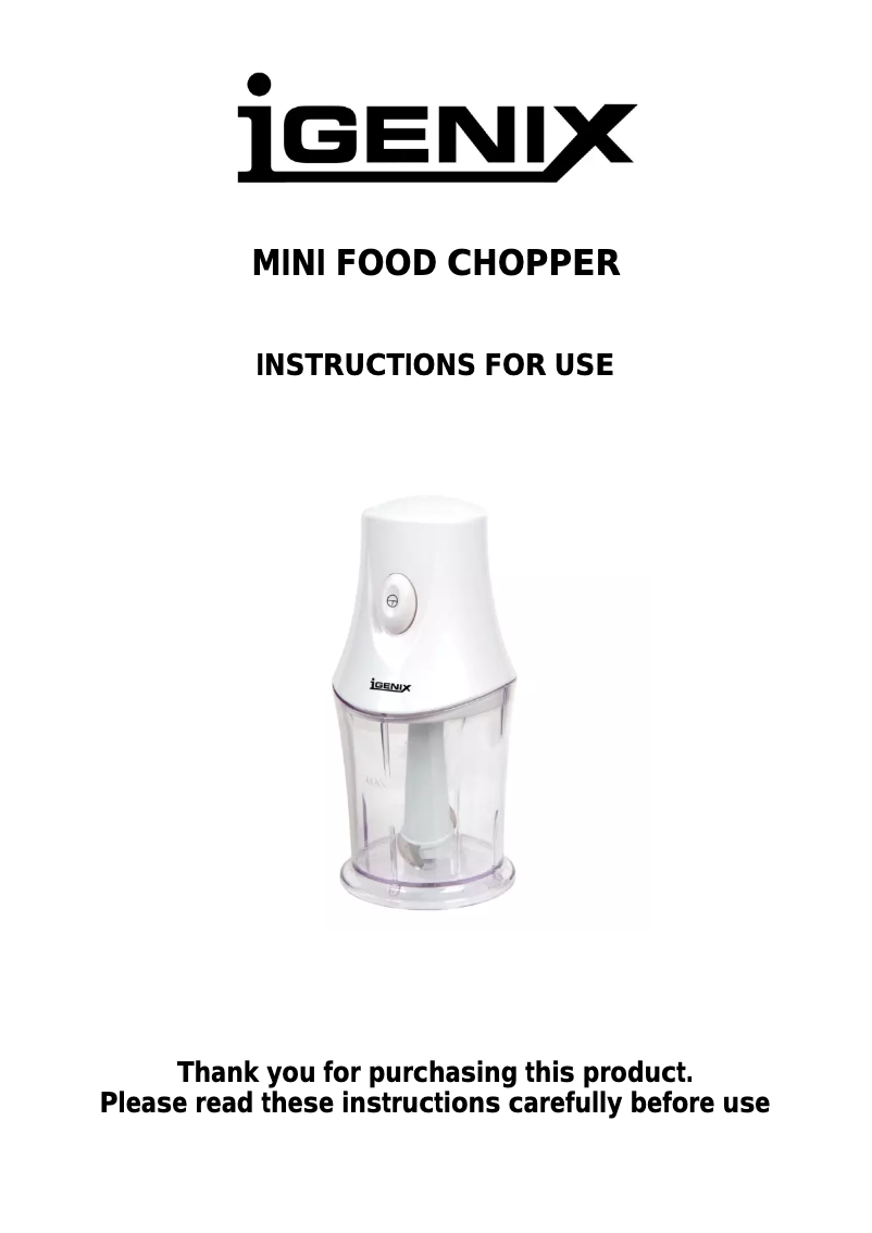 Página 1 del manual Manual de usuario Igenix Mini Food Chopper IG8750