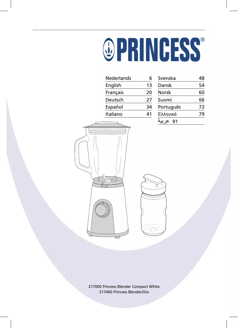 Page n°1 - Manuel utilisateur Princess Blender2Go 217400