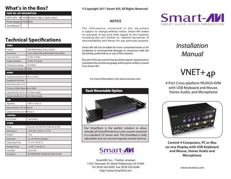 Page 1 de la notice Manuel utilisateur Smart-AVI VNET+4PS