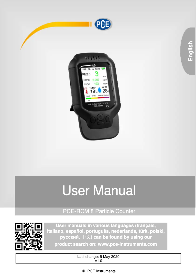 Page 1 de la notice Manuel utilisateur PCE Instruments PCE-RCM 8