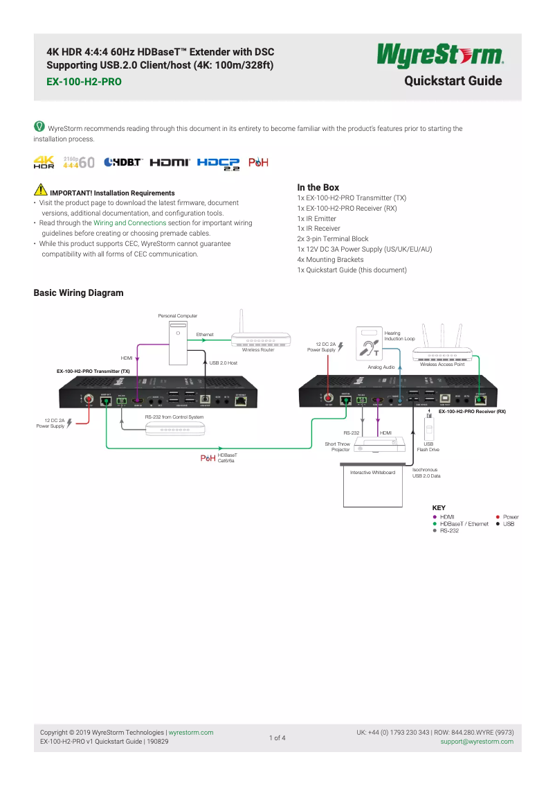 Page 1 de la notice Manuel utilisateur WyreStorm EX-100-H2-PRO