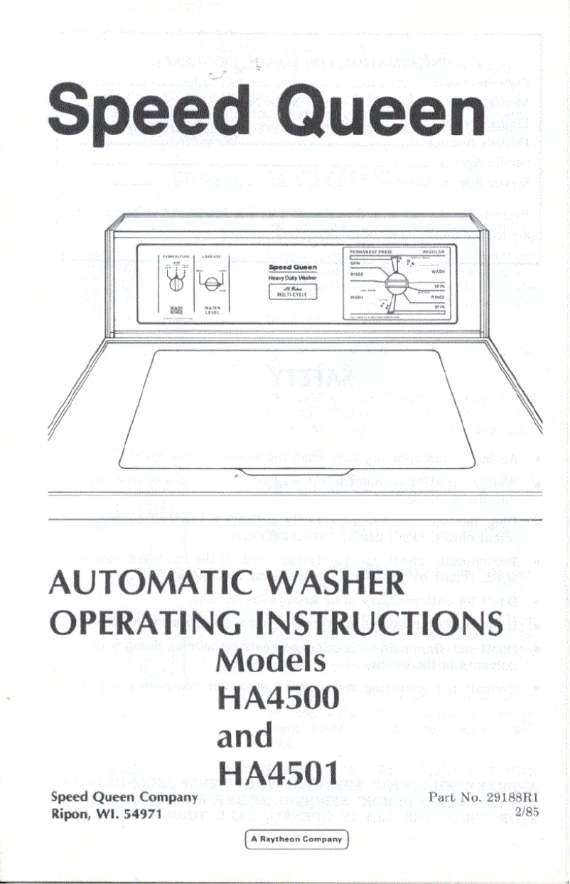 Page 1 de la notice Manuel utilisateur Speed Queen HA4501