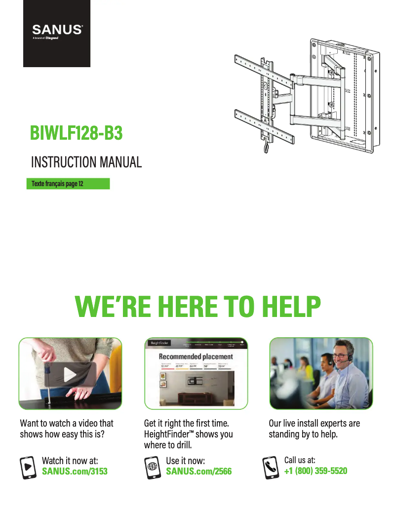 Page 1 de la notice Manuel utilisateur Sanus BIWLF128