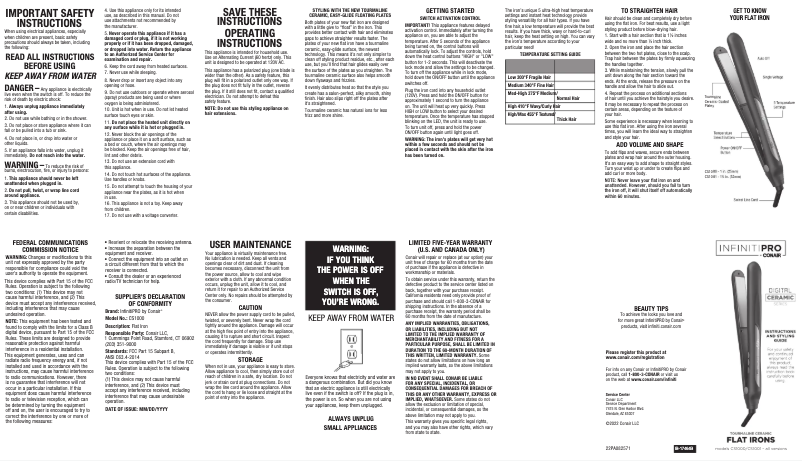 Page 1 de la notice Manuel utilisateur Conair InfinitiPRO CS1001