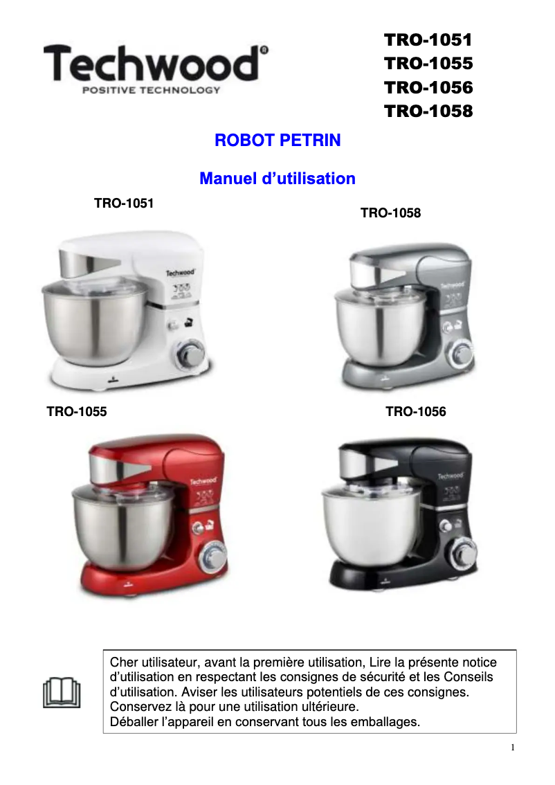 Page 1 de la notice Manuel utilisateur Techwood TRO-1056