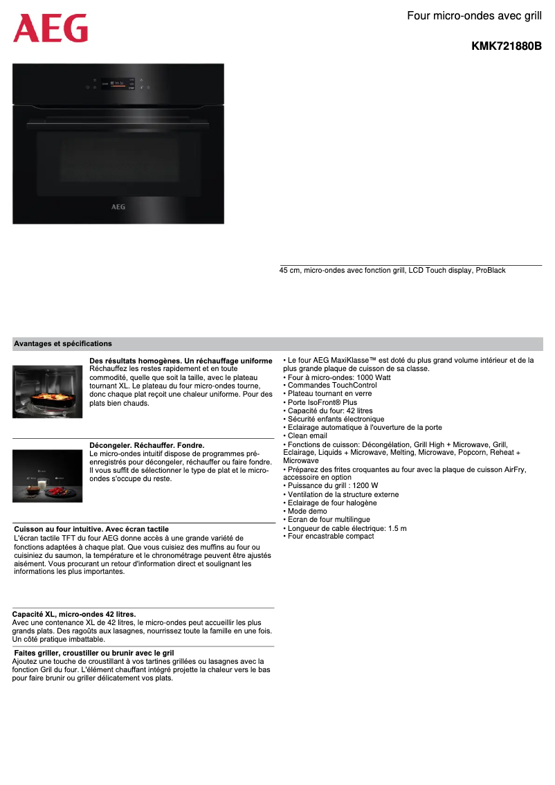 Página 1 del manual Ficha técnica AEG KMK721880B