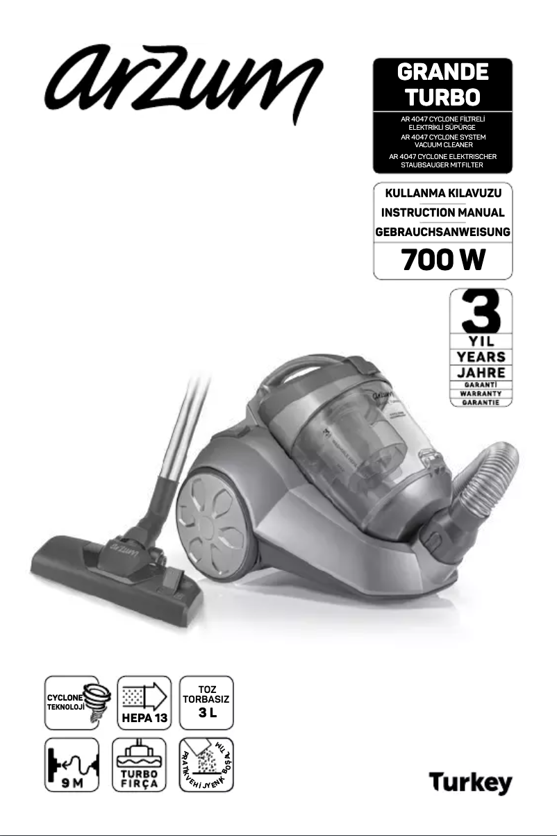 Page n°1 - Manuel utilisateur Arzum Grande Turbo AR4047