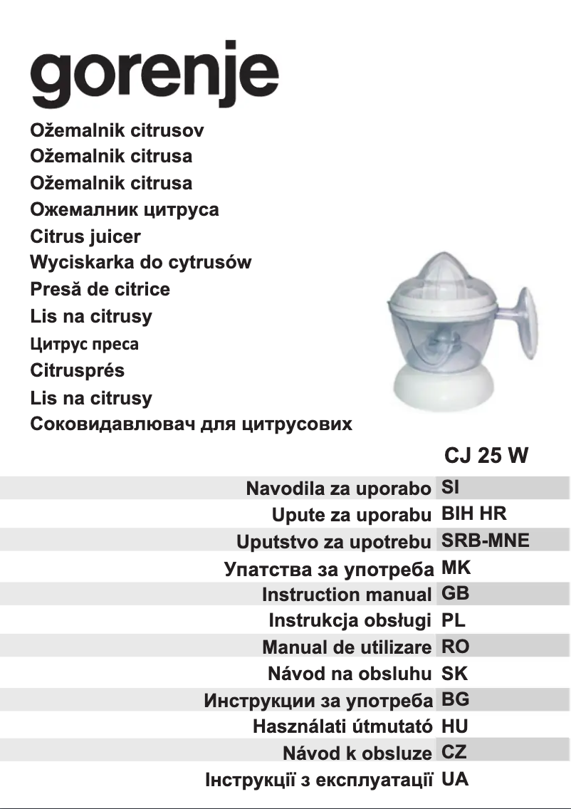 Page n°1 - Manuel utilisateur Gorenje CJ25W