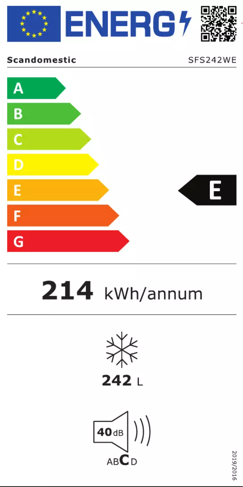 Page n°1 - Label énergétique Scandomestic SFS242WE